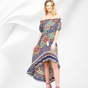 UMGEE Scarf Print Off Shoulder Maxi Dress